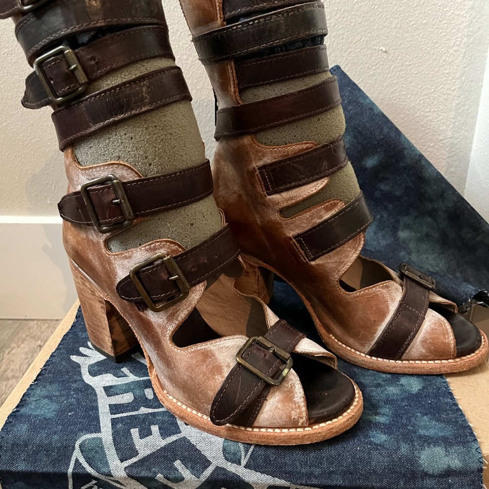 Freebird Tan/Brown Strappy Heeled Sandals